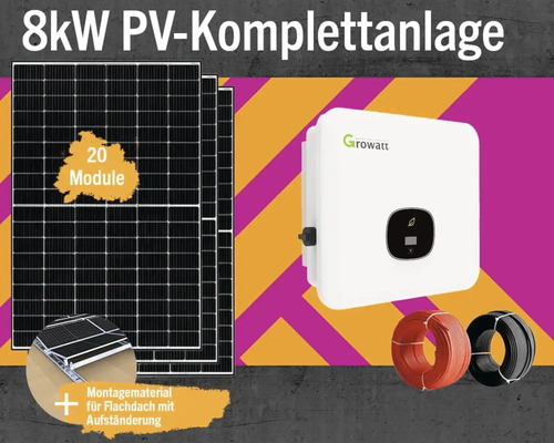 PV-Komplettanlage 20 Module 8kWp inkl. Hybrid-Wechselrichter und Montagematerial für Flachdach-0