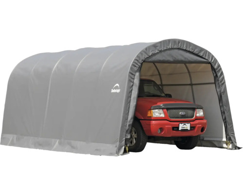 Auto unter einem Unterstand aus Stahl und Gewebeplane