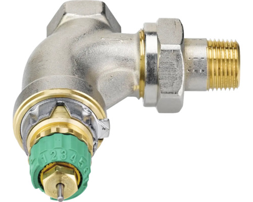 Eckventil mit Thermostatanschluss und Zahlenmarkierung