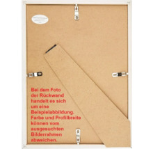 Rückseite eines Bilderrahmens mit Aufhängevorrichtung und Ständer