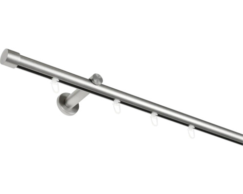 Gardinenstangen Set Innenlauf Profilo edelstahl-optik 200 cm Ø 20 mm Gardinenstange aus Metall mit Gardinenröllchen