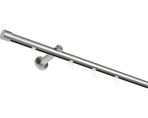 Gardinenstangen Set Innenlauf Profilo edelstahl-optik 240 cm Ø 20 mm Gardinenstange aus Metall mit Gleitern zur Gardinenaufhängung