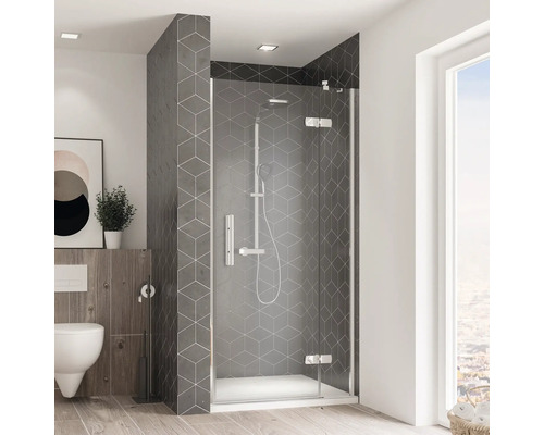 Drehtür für Nische Breuer Avanta 90 cm Anschlag rechts Dekor Grau Profilfarbe chrom Badezimmer mit Dusche, Toilette und Waschbecken
