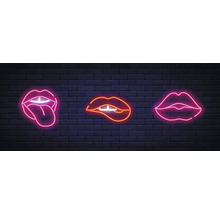 Neon-Leuchtreklame mit drei verschiedenen Mund-Motiven