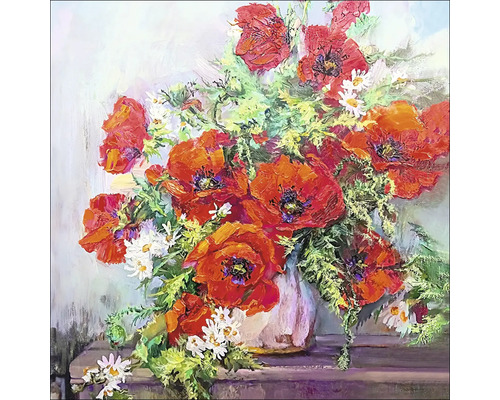 Glasbild Still Life With Red Flowers 50x50 cm