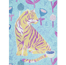 Tiger-Motiv auf Stoff mit Pflanzen- und Blumenelementen