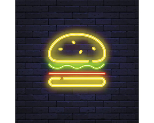 Glasbild Neon Hamburger 50x50 cm