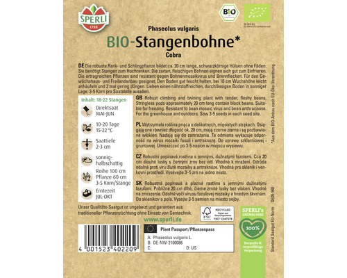 Sperli Bio Stangenbohne Cobra Saatgutpackung
