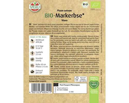 Samenpackung für Bio Markerbsen der Sorte Vitara