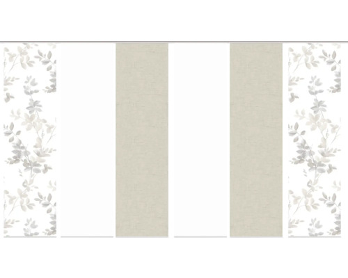 Schiebegardine mit Blätterdekor und Streifen