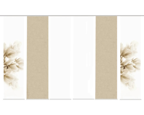 Schiebegardine Digitaldruck Kessi sand 6er-Set 60x245 cm Schiebegardine mit Blumenmuster und Leineneffekt