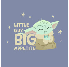 Illustration von Baby Yoda mit dem Text kleiner Kerl, großer Appetit.