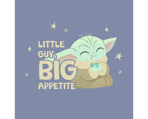 Leinwandbild The Mandalorian - Little Grogu Appetite 30x30 cm Illustration von Baby Yoda mit dem Text kleiner Kerl, großer Appetit.