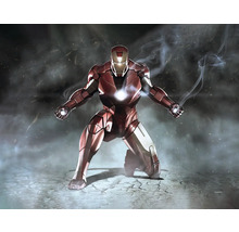 Illustration einer Iron Man-Figur in Aktion.