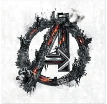 Avengers-Logo mit Superhelden-Motiven