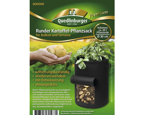 Quedlinburger Kartoffel-Pflanzsack für Balkon und Terrasse, Volumen circa 25 Liter
