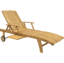 Sonnenliege GARDEN PLACE Alva 198 x 72 x 43 cm natur aus robustem Teakholz, Rückenlehne verstellbar, mit Rollen, inkl. ausziehbarer Beistelltisch
