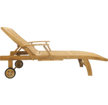 Sonnenliege GARDEN PLACE Alva 198 x 72 x 43 cm natur aus robustem Teakholz, Rückenlehne verstellbar, mit Rollen, inkl. ausziehbarer Beistelltisch