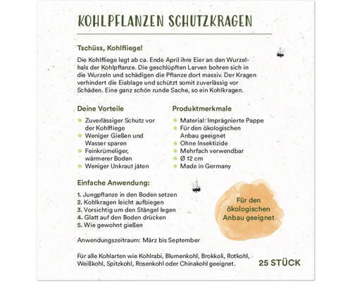 Kohlpflanzen Schutzkragen Produktinformation mit Vorteilen, Produkteigenschaften und Anwendungsanleitung