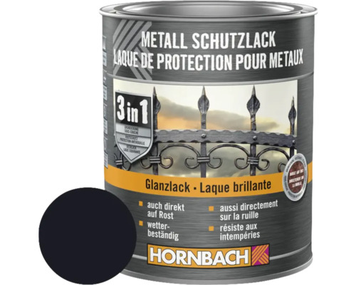 HORNBACH Metallschutzlack 3in1 glänzend schwarz 750 ml-0