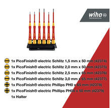 Wiha PicoFinish Elektro Schraubendreher Set mit Schlitz und Phillips Profilen auf Halter