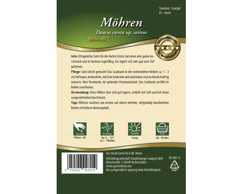 Möhrensamen der Sorte Berlicum 2 in einer Saatgutpackung