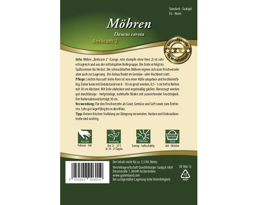 Möhren Saatgut der Sorte Berlicum 2