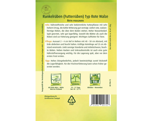 Samenpackung für Futterrüben Typ Rote Walze