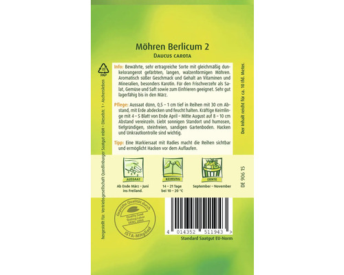 Möhren Berlicum 2 Saatgutpackung