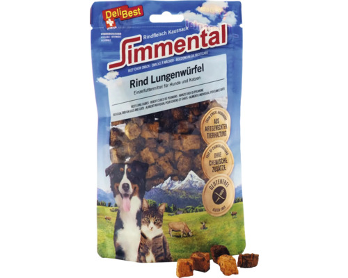 Hundesnack DeliBest Simmental Rind Lungenwürfel 60 g Verpackung von Simmental Rind Lungenwürfel Hundesnacks