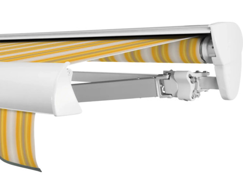 SOLUNA Halbkassettenmarkise Classic 5x2 Stoff Dessin 30A774 Gestell E6EV1 silber eloxiert Antrieb rechts inkl. Motor, Wandschalter