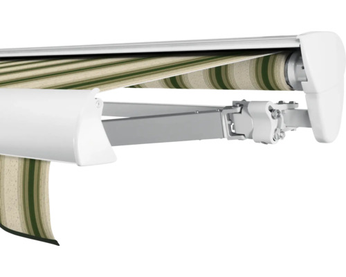 SOLUNA Halbkassettenmarkise Classic 5x2,5 Stoff Dessin 320b70 Gestell E6EV1 silber eloxiert Antrieb rechts inkl. Motor, Wandschalter