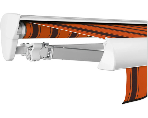 SOLUNA Halbkassettenmarkise Classic 5,5x2,5 Dessin 744 Gestell E6EV1 silber eloxiert Antrieb links inkl. Motor und Wandschalter