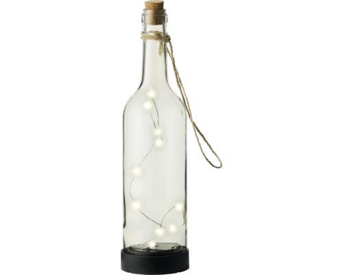 Dekorative Glasflasche mit Korken, Jutekordel und LED Lichterkette