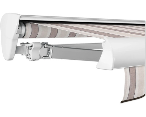 SOLUNA Halbkassettenmarkise Classic 2,5x2 Dessin 8935 Gestell E6EV1 silber eloxiert Antrieb links inkl. Motor und Wandschalter