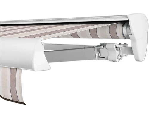 SOLUNA Halbkassettenmarkise Classic 4,5x1,5 Stoff Dessin 8935 Gestell E6EV1 silber eloxiert Antrieb rechts inkl. Motor, Wandschalter