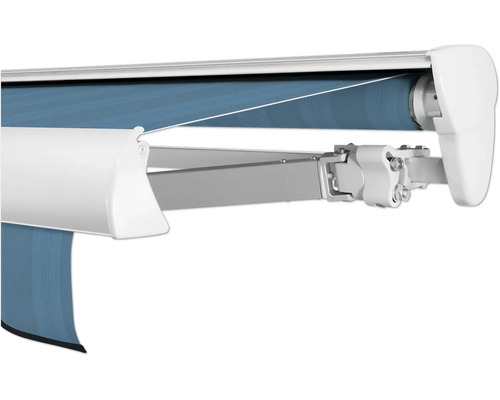 SOLUNA Halbkassettenmarkise Classic 6x1,5 Stoff Dessin 320916 Gestell E6EV1 silber eloxiert Antrieb rechts inkl. Motor, Wandschalter