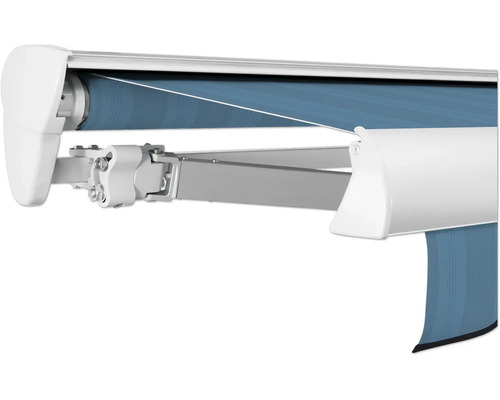SOLUNA Halbkassettenmarkise Classic 5x1,5 Dessin 320916 Gestell E6EV1 silber eloxiert Antrieb links inkl. Motor und Wandschalter