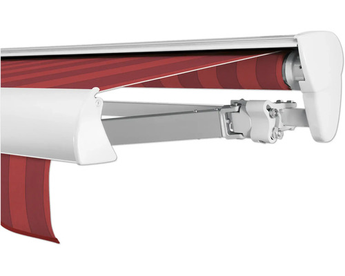 SOLUNA Halbkassettenmarkise Classic 4x2,5 Stoff Dessin D035 Gestell E6EV1 silber eloxiert Antrieb rechts inkl. Motor, Wandschalter