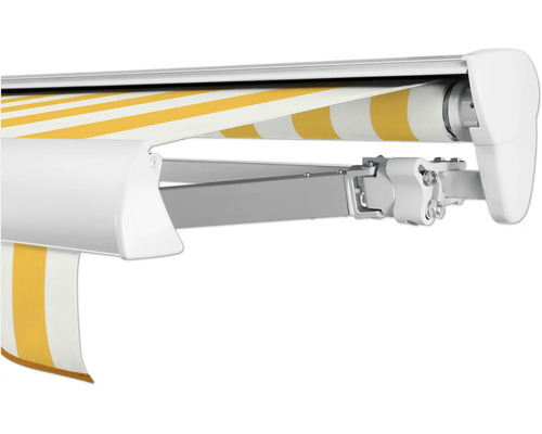 SOLUNA Halbkassettenmarkise Classic 4x3 Stoff Dessin S2015 Gestell E6EV1 silber eloxiert Antrieb rechts inkl. Motor, Wandschalter