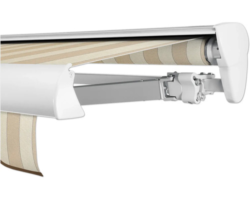 SOLUNA Halbkassettenmarkise Classic 6x3,5 Stoff Dessin S2238 Gestell E6EV1 silber eloxiert Antrieb rechts inkl. Motor, Wandschalter