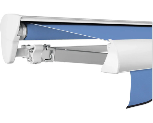 SOLUNA Halbkassettenmarkise Classic 4x3,5 Dessin S2828 Gestell E6EV1 silber eloxiert Antrieb links inkl. Motor und Wandschalter