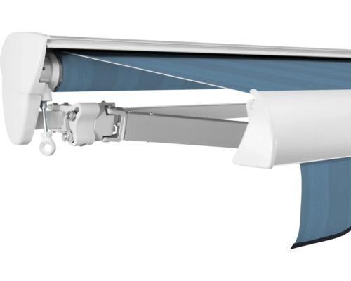 SOLUNA Halbkassettenmarkise Classic 5x2,5 Dessin 320916 Gestell E6EV1 silber eloxiert Antrieb links inkl. Kurbel