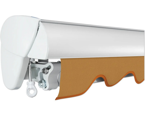 Detailansicht einer Markise mit Stoff