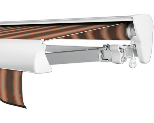 SOLUNA Halbkassettenmarkisen Classic 6x3,5 Stoff Dessin S3013 Gestell E6EV1 silber eloxiert Antrieb rechts inkl. Kurbel