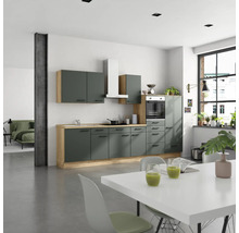 NOBILIA Küchenzeile mit Geräten Urban 330 cm mineralgrün matt vormontiert Variante rechts 4004539014497