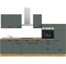 NOBILIA Küchenzeile mit Geräten Urban 330 cm mineralgrün matt vormontiert Variante rechts 4004539014497