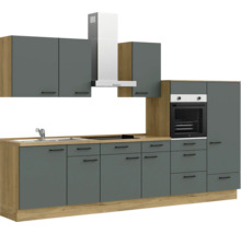 NOBILIA Küchenzeile mit Geräten Urban 330 cm mineralgrün matt vormontiert Variante rechts 4004539014497