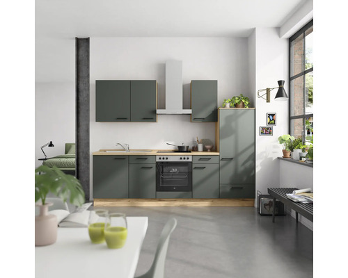 NOBILIA Küchenzeile Urban 270 cm mineralgrün matt vormontiert Variante rechts