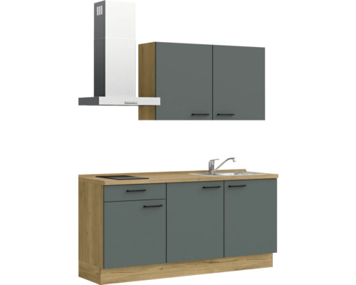 Küchenzeile mit Spüle, Kochfeld und Dunstabzugshaube